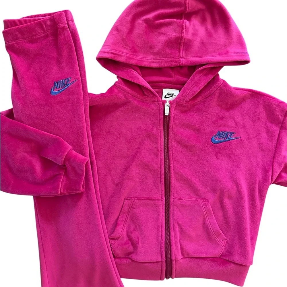 Nike Girls Velour Full Zip Hoodie & Pants Set Pink Size 5 NEW with Tags